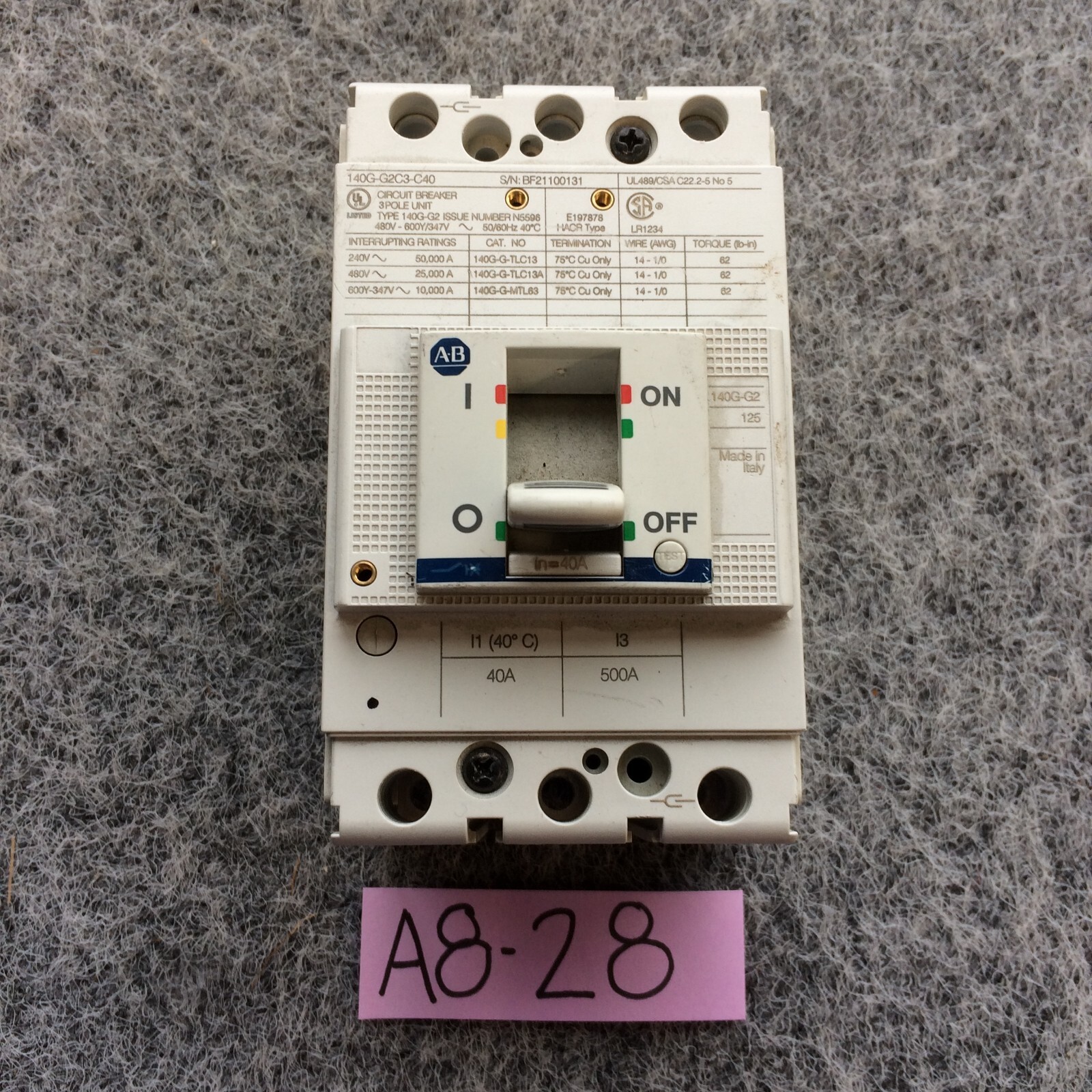 140G-G2C3-C40 Allen-Bradley 3-Pole 480V Molded Case Circuit Breaker
