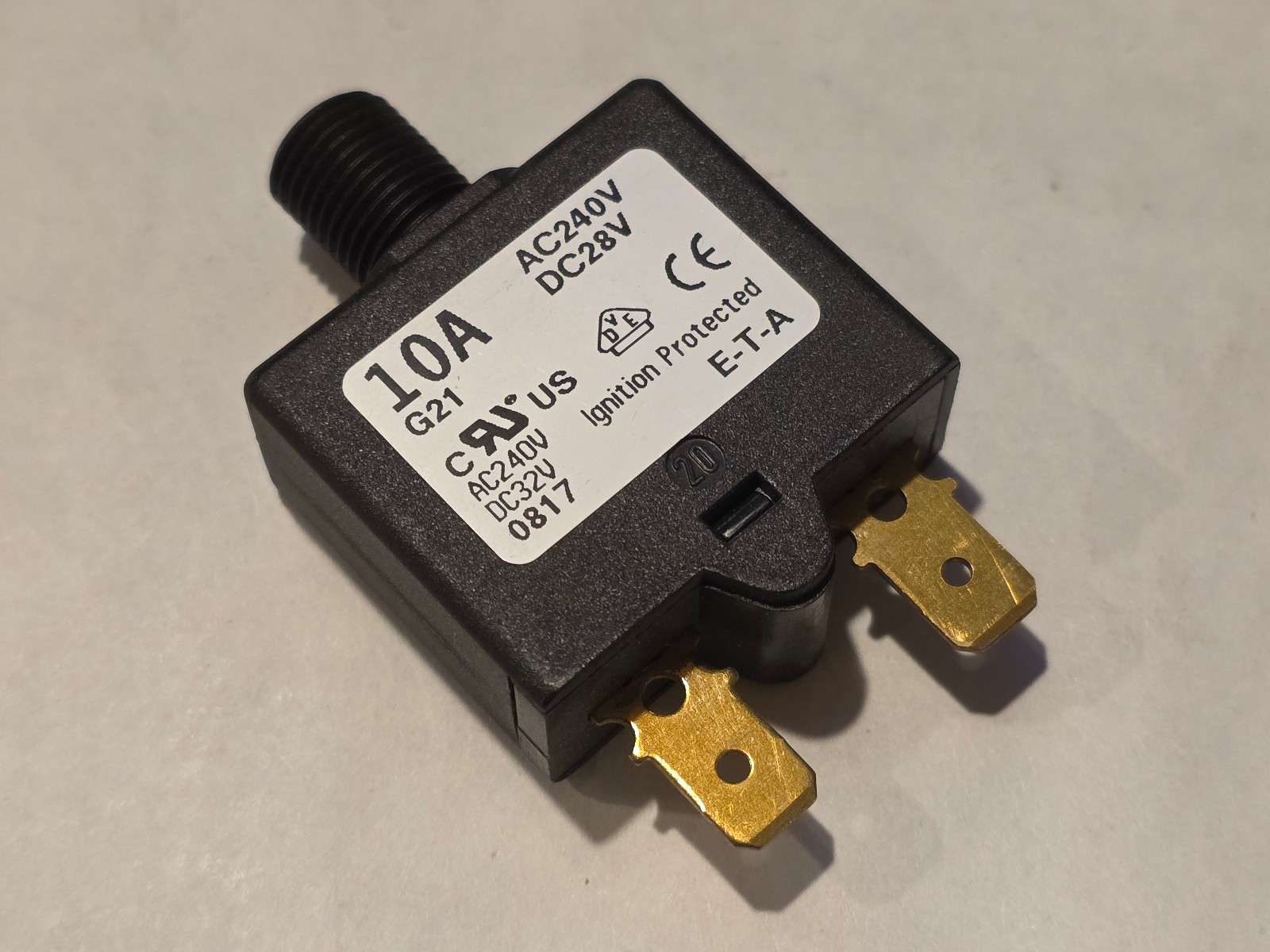 (4 pcs) E-T-A Circuit Breaker 1658-G21-00-P10-10A, 10A, Bass 106-1093-010 (NOS)