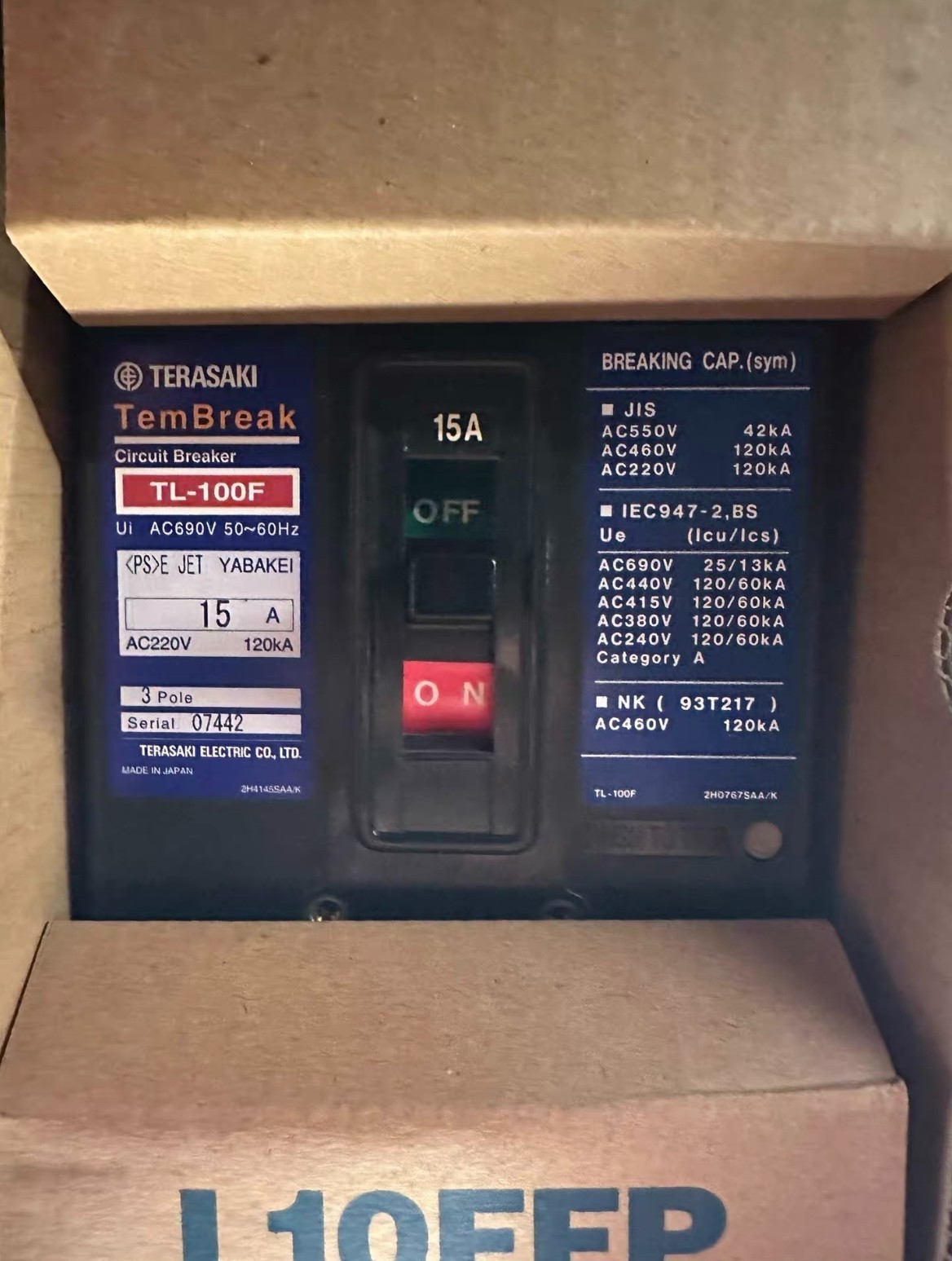TERASAKI circuit breaker TL-100F 3P 15A Brand new original box