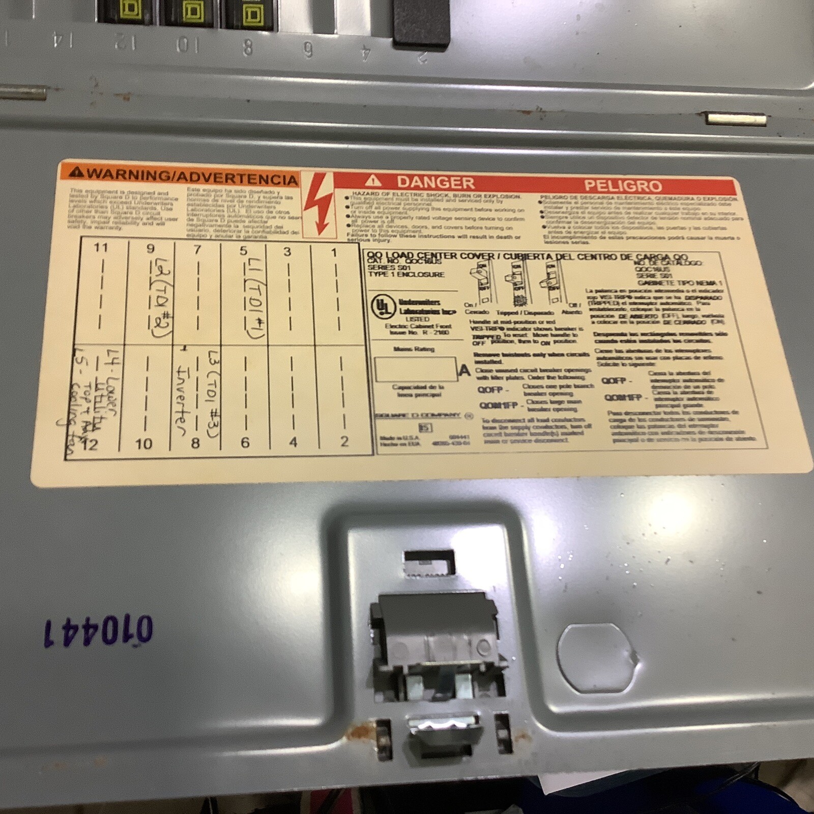 Breaker Panel C PowerDistribut Square D OOC16US 240/120 w/BrakerCingular Labarge