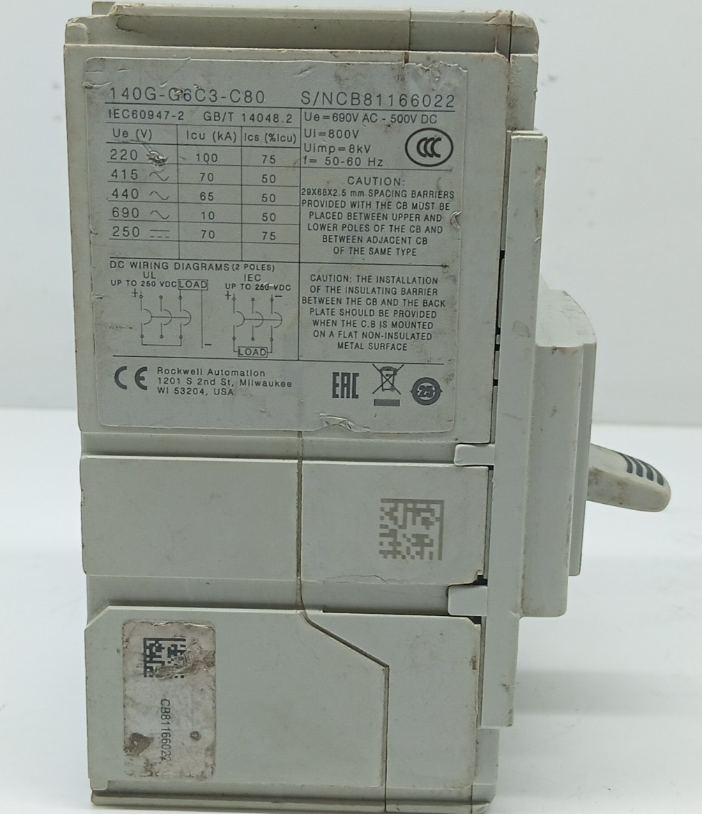 USED ALLEN BRADLEY 140G-G6C3-C80A SER A. CIRCUIT BREAKER 3 POLE 80 AMPS / LOT OF