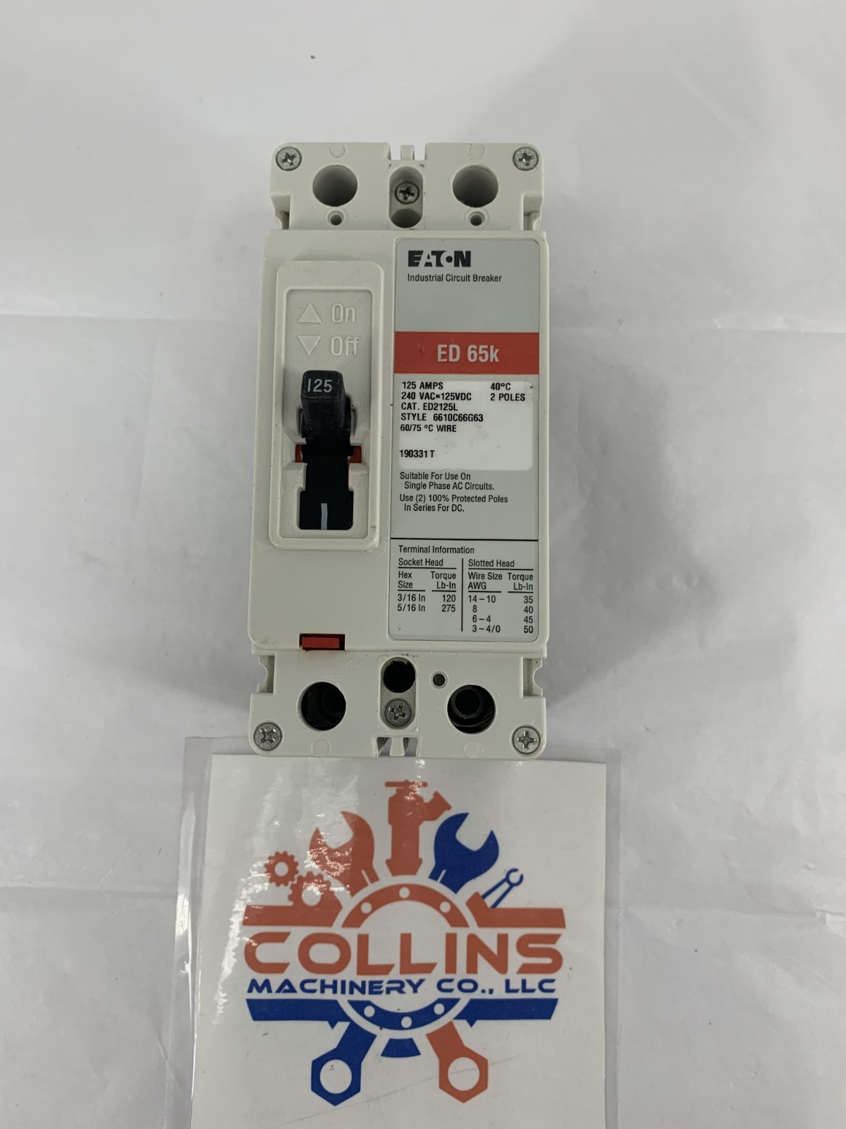 Eaton Cutler-Hammer ED2125L 125A 2P 240VAC Molded Case Circuit Breaker F-Frame