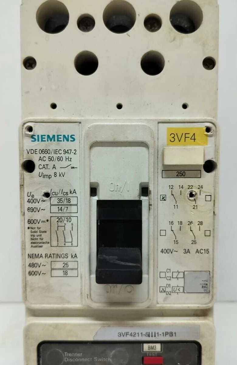SIEMENS 3VF 3 POLE 250 AMPS CIRCUIT BREAKER 3VF4211-5BM3-1PB1