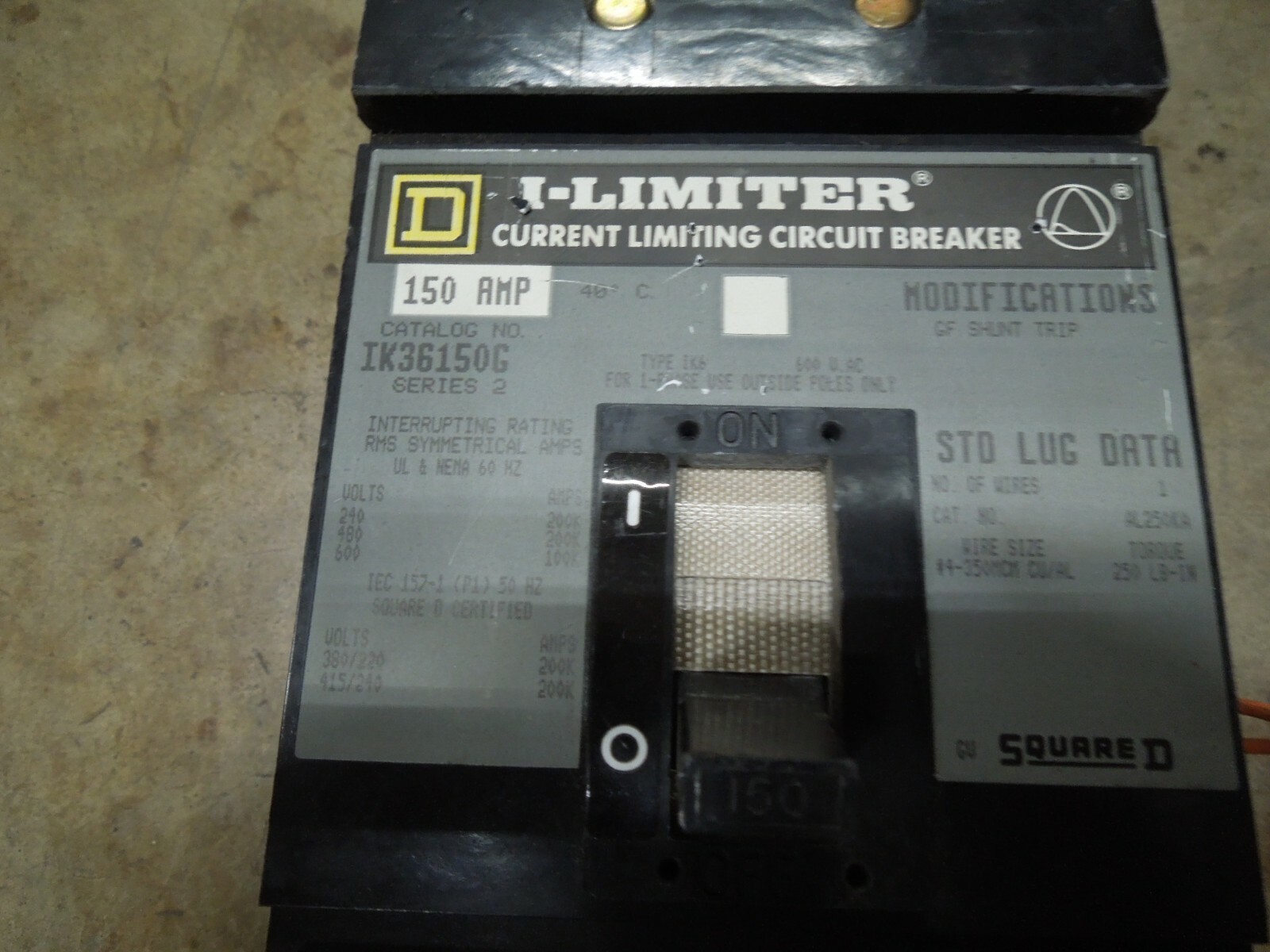 Square D I-Line KI36150G 150A 3p 600V Breaker GFM250 Ground Fault Module