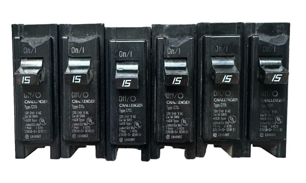 Lot of 6 Challenger C115 Circuit Breaker 15A 1-Pole 120V Type C Interchangeable