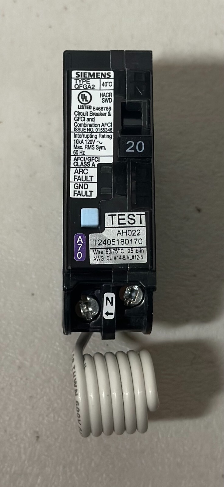 10 PCS SIEMENS Q120DF 20A DUAL FUNCTION AFCI/GFCI (WITH PIGTAIL WIRE) NEW