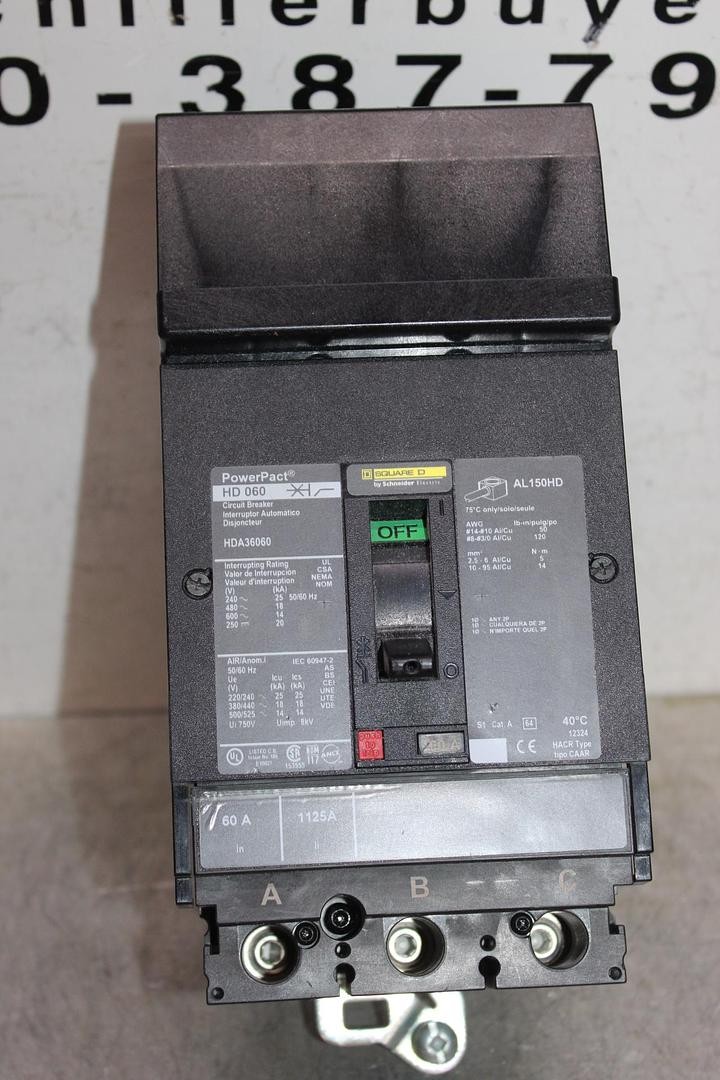 SQUARE D POWERPACT I-LINE CIRCUIT BREAKER HDA36060 60 AMP 600 VAC 3-POLE