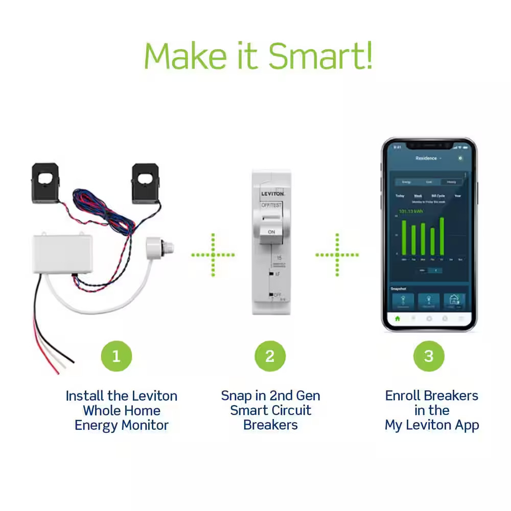 1-Pole 20 Amp, 120-Volt 2Nd Gen Wi-Fi Smart Branch Circuit Breaker, Standard, 10