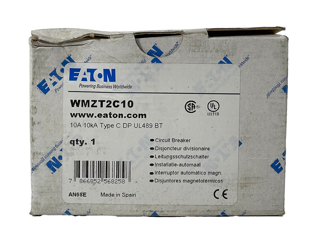 Eaton WMZT2C10 Breaker 10A 2P 277/480V 10kA Type C DIN Rail Screw Terminal