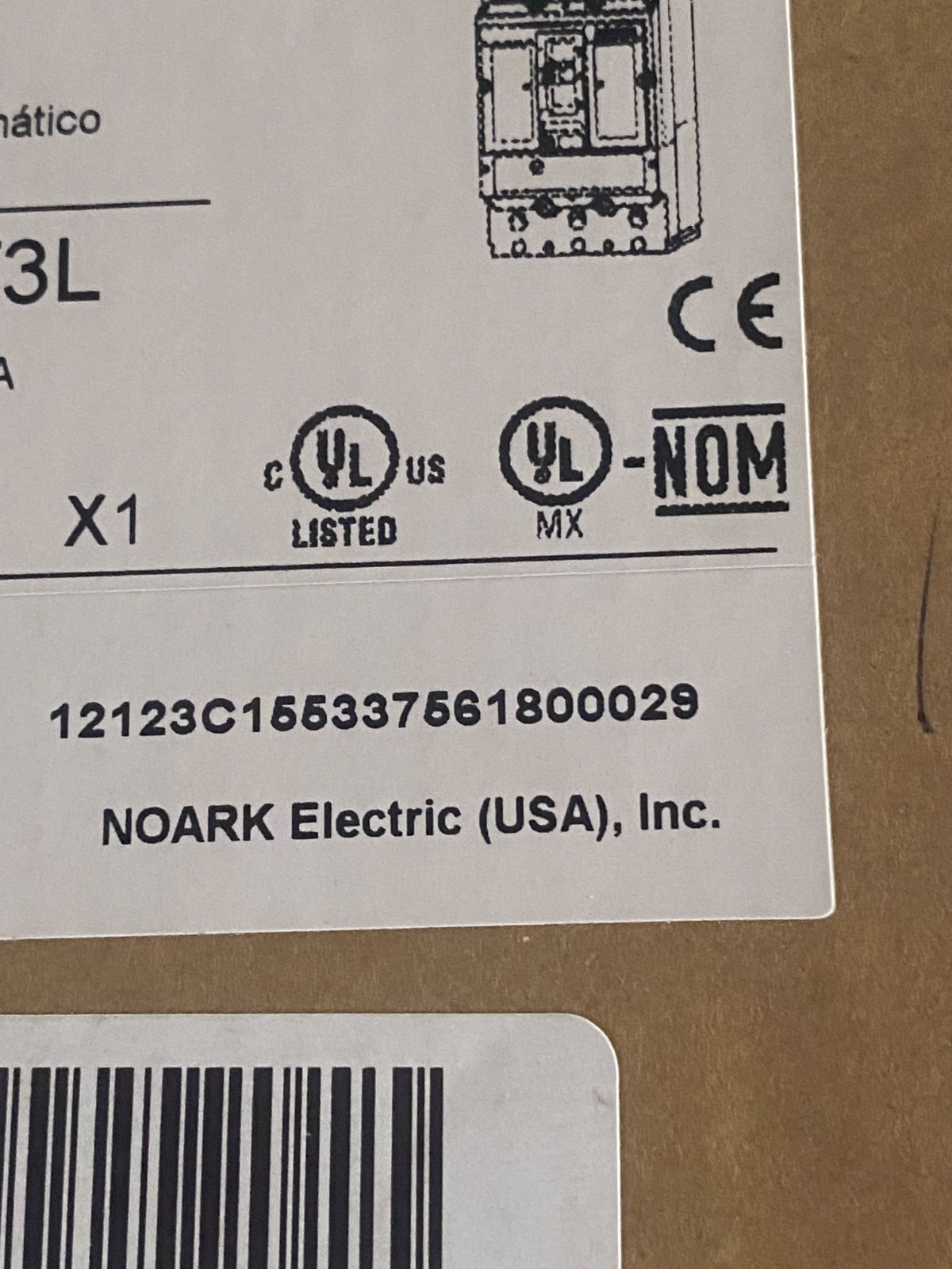 Noark M1S50T3L Circuit Breaker, 3P 50A UL489/CSA 600V-50/60Hz