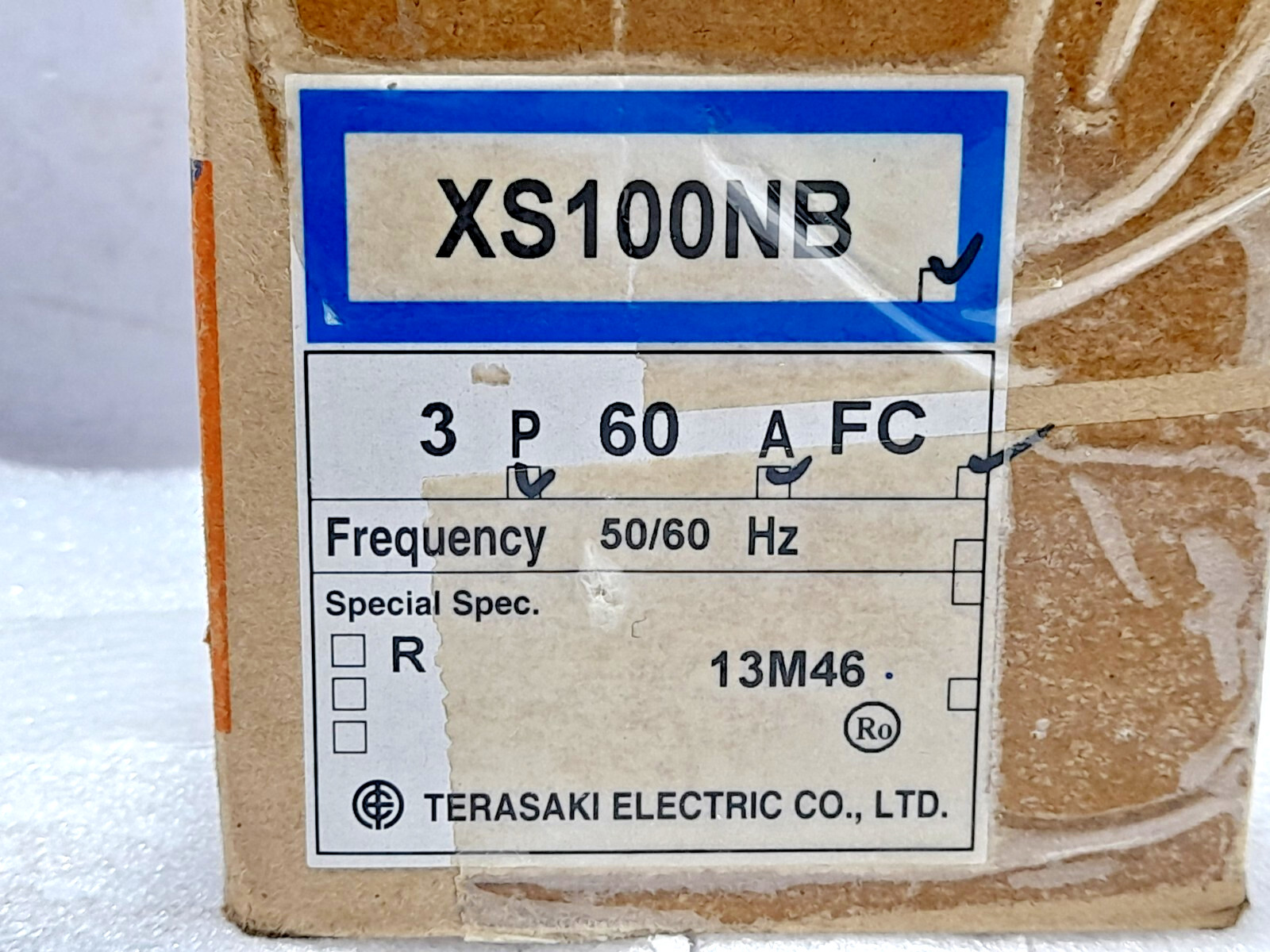 Terasaki Electric XS100NB TemBreak Circuit Breaker 60A 3Pole FC Ui 690V 50/60Hz