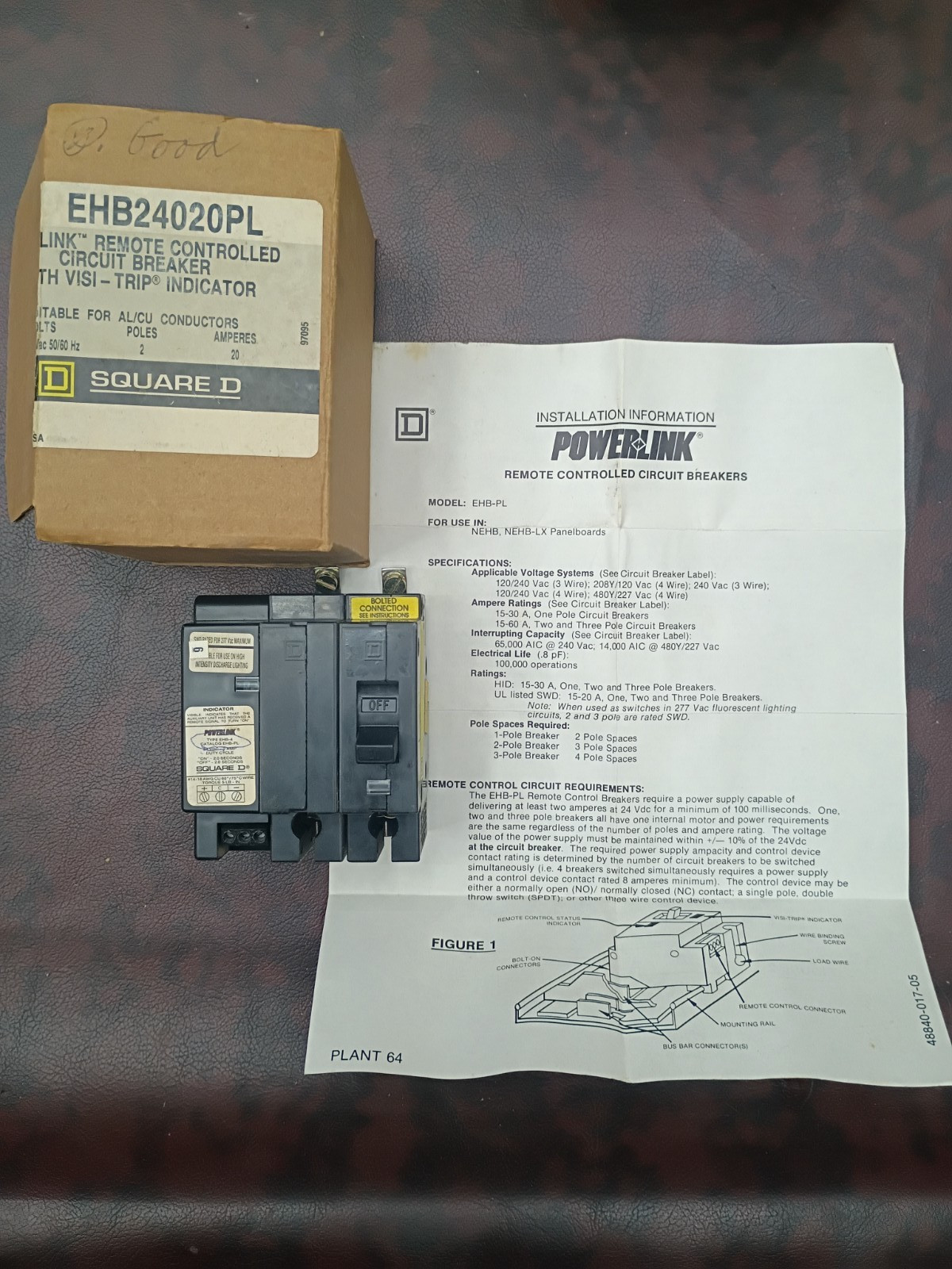Square D EHB24020PL 20a Circuit Breaker