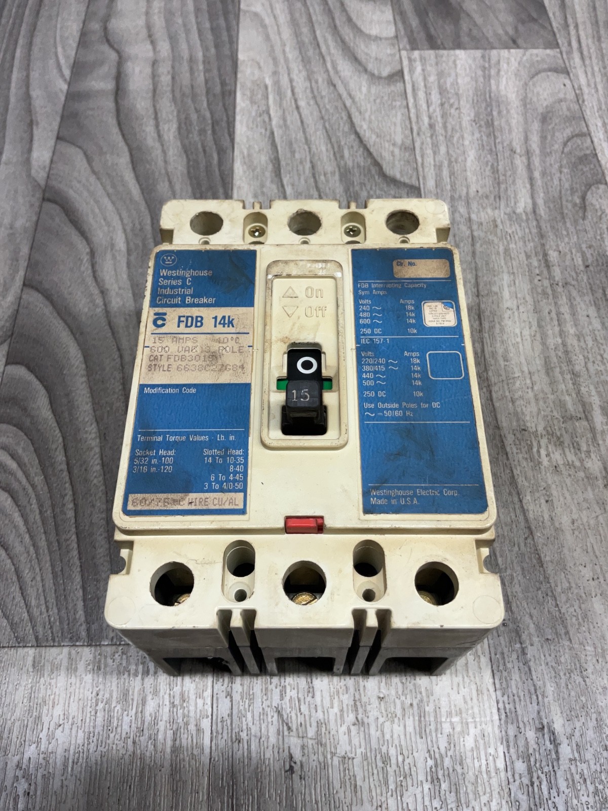 WESTINGHOUSE CAT NO. FDB3015 – 15 A, 600 V, 14k, 3 POLE, #4003C99PR4