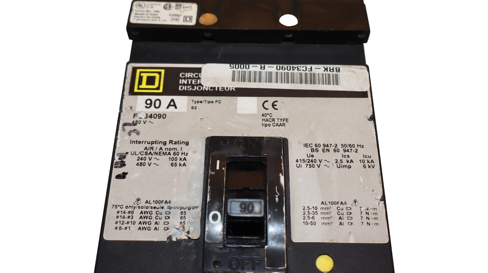 Square D 90AMP Circuit Breaker FC34090 480VAC