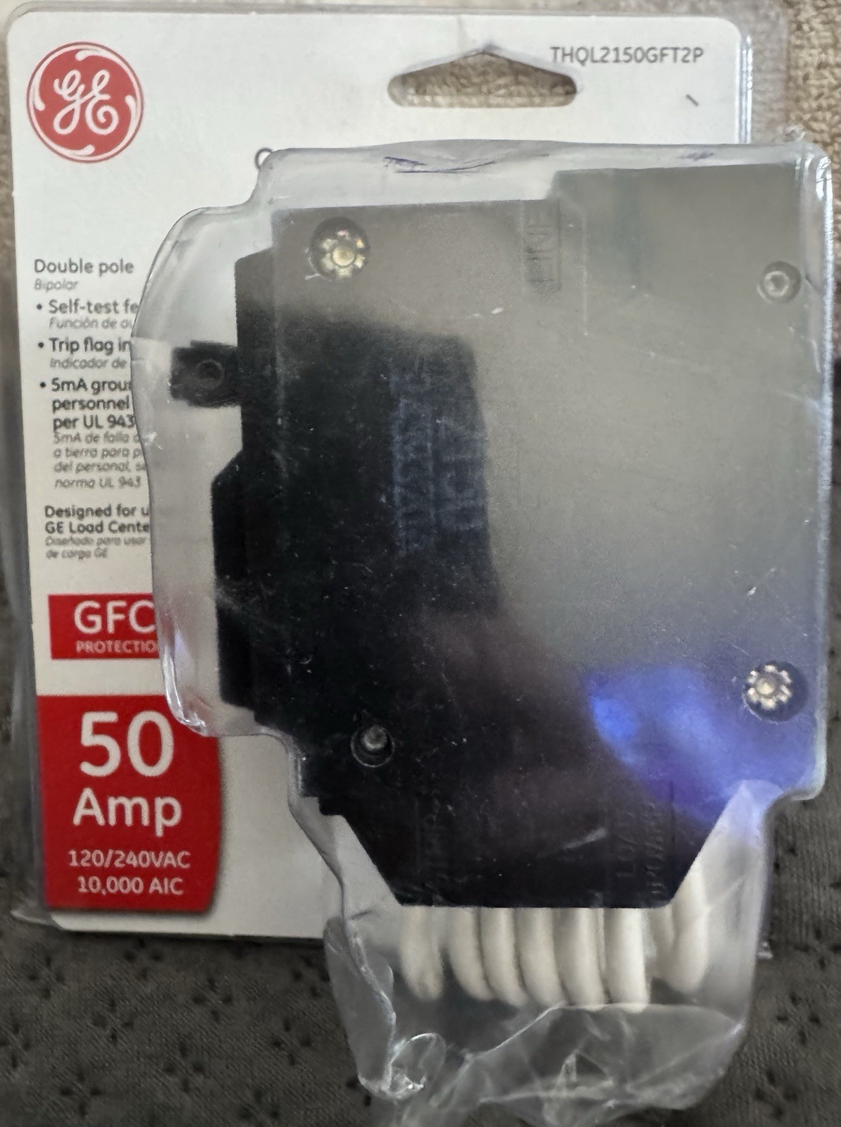 GE 50 Amp 240-Volts Double Pole Ground Fault Breaker with Self-Test