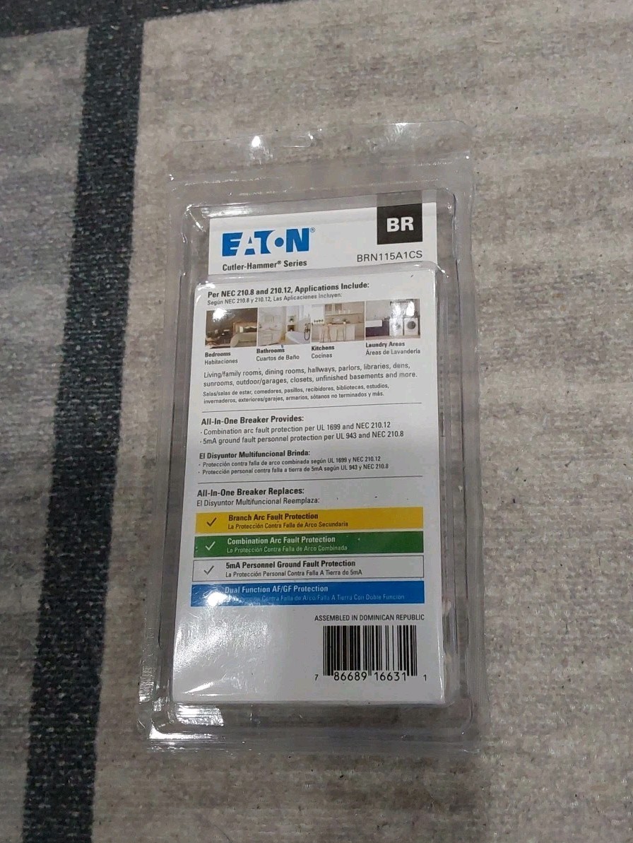NEW Eaton BRN115A1CS 15 Amp 1 Pole All-in-One Arc/Ground Fault Breaker NEW M