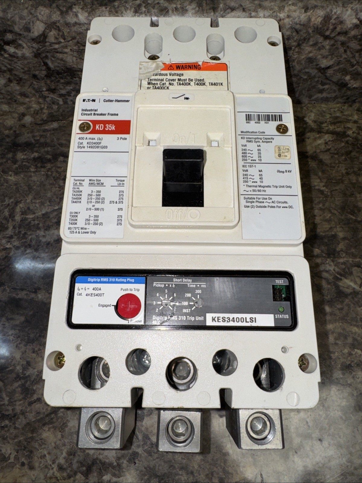 KD3400F EATON Cutler Hammer KD3400 KD 35k 400A 600V 3P W/KES3400LSI Trip Unit