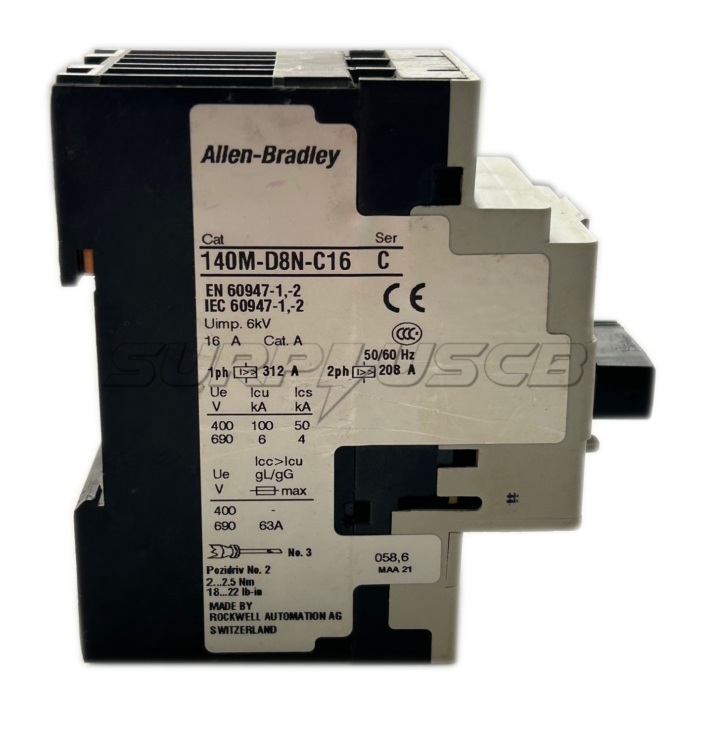 Allen Bradley 140M-D8N-C16 Circuit Breaker, 10-16 Amp, High Break, DIN Rail, 3P
