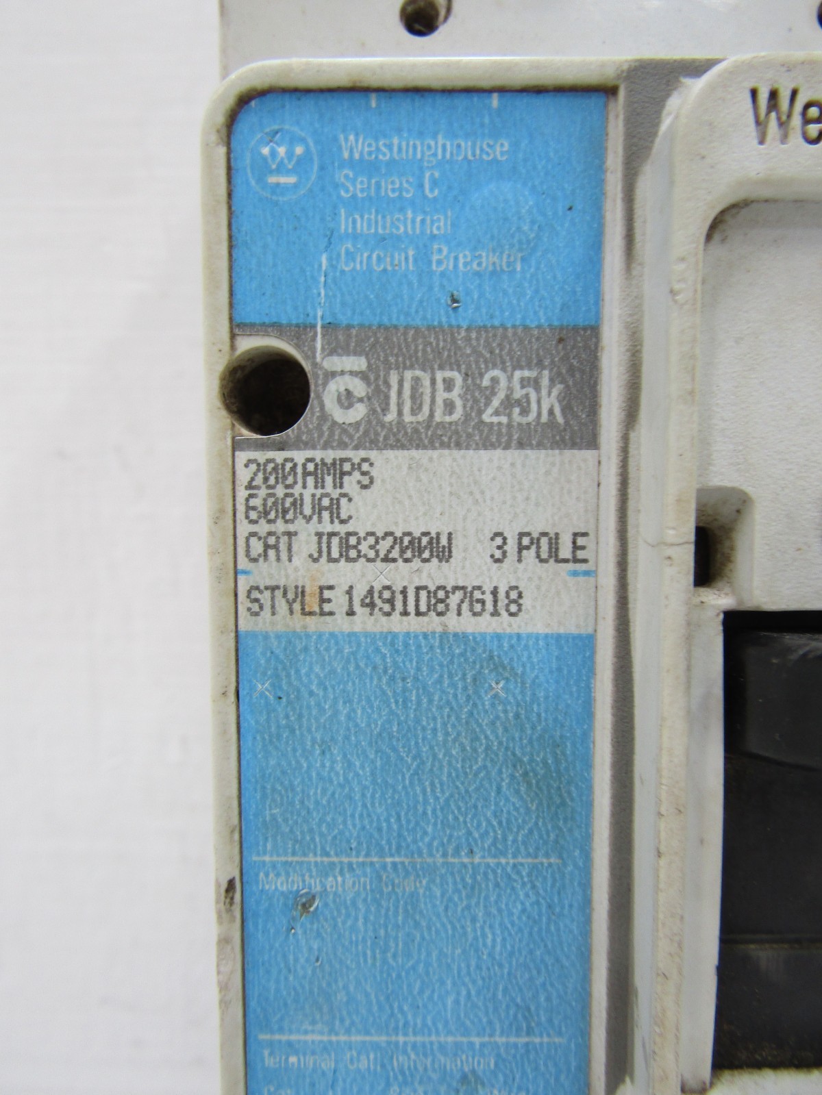 Westinghouse JDB3200W 200 Amp 600V 3-Pole Circuit Breaker with 200A JT3200T Trip