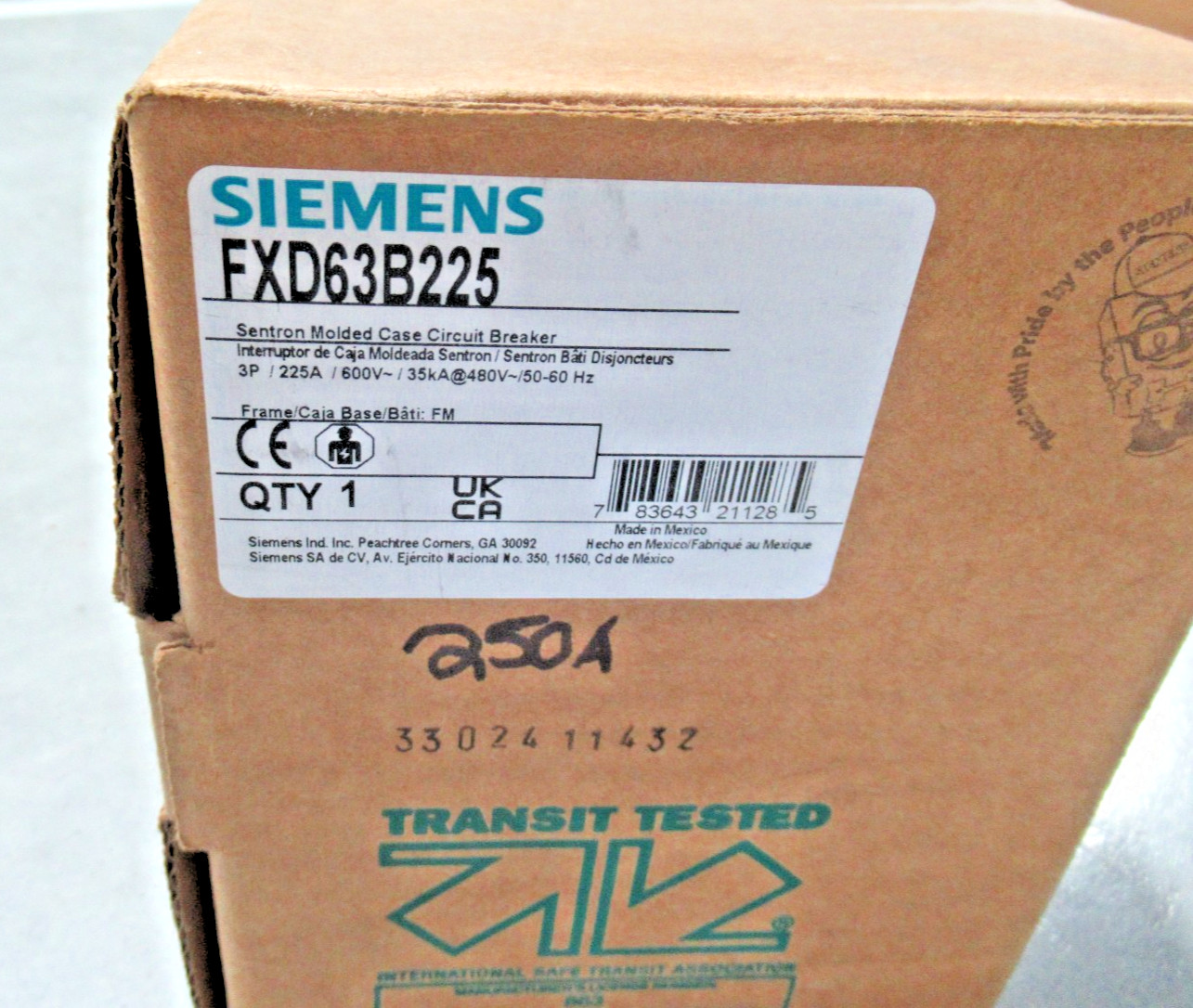 Siemens FXD63B225 Molded Case Circuit Breaker 225A, 3 Phases, 600V *BRAND NEW*
