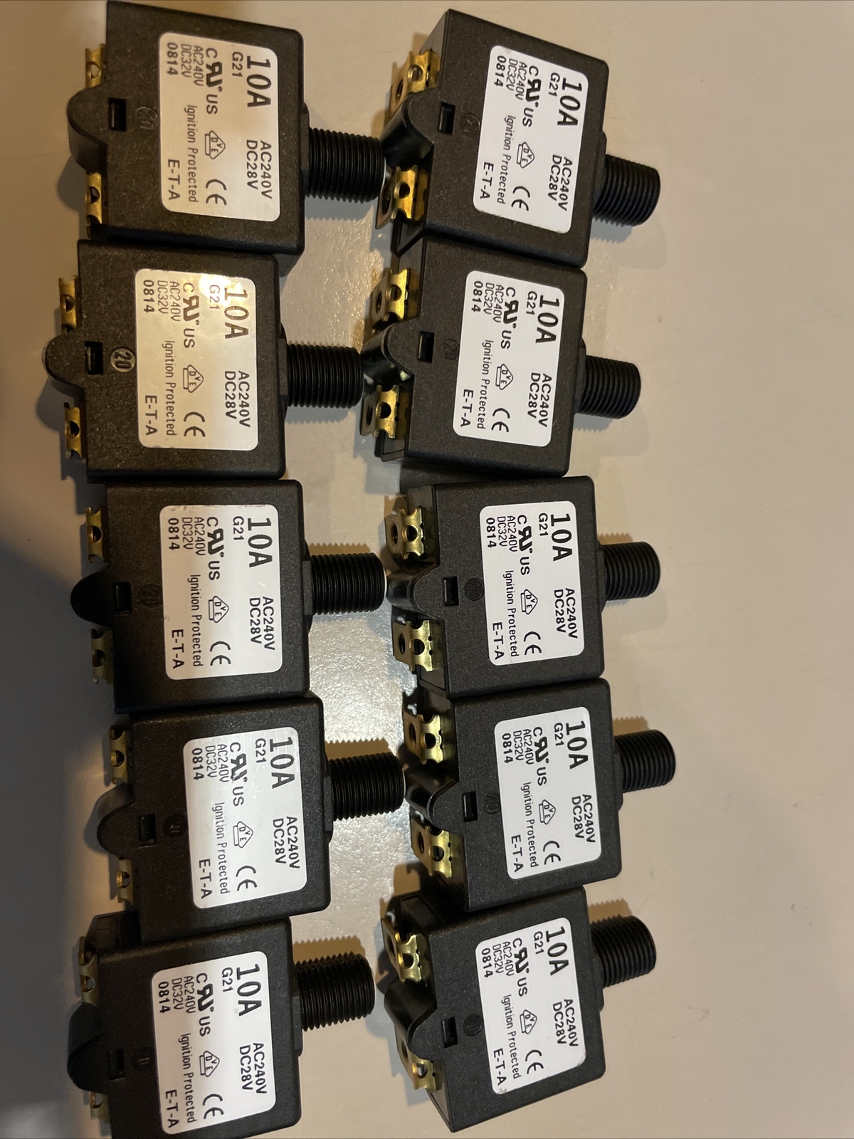 ETA Ckt Breaker 10A Push To Reset, AC240V, DC28V, Series 1658 – Qty 10