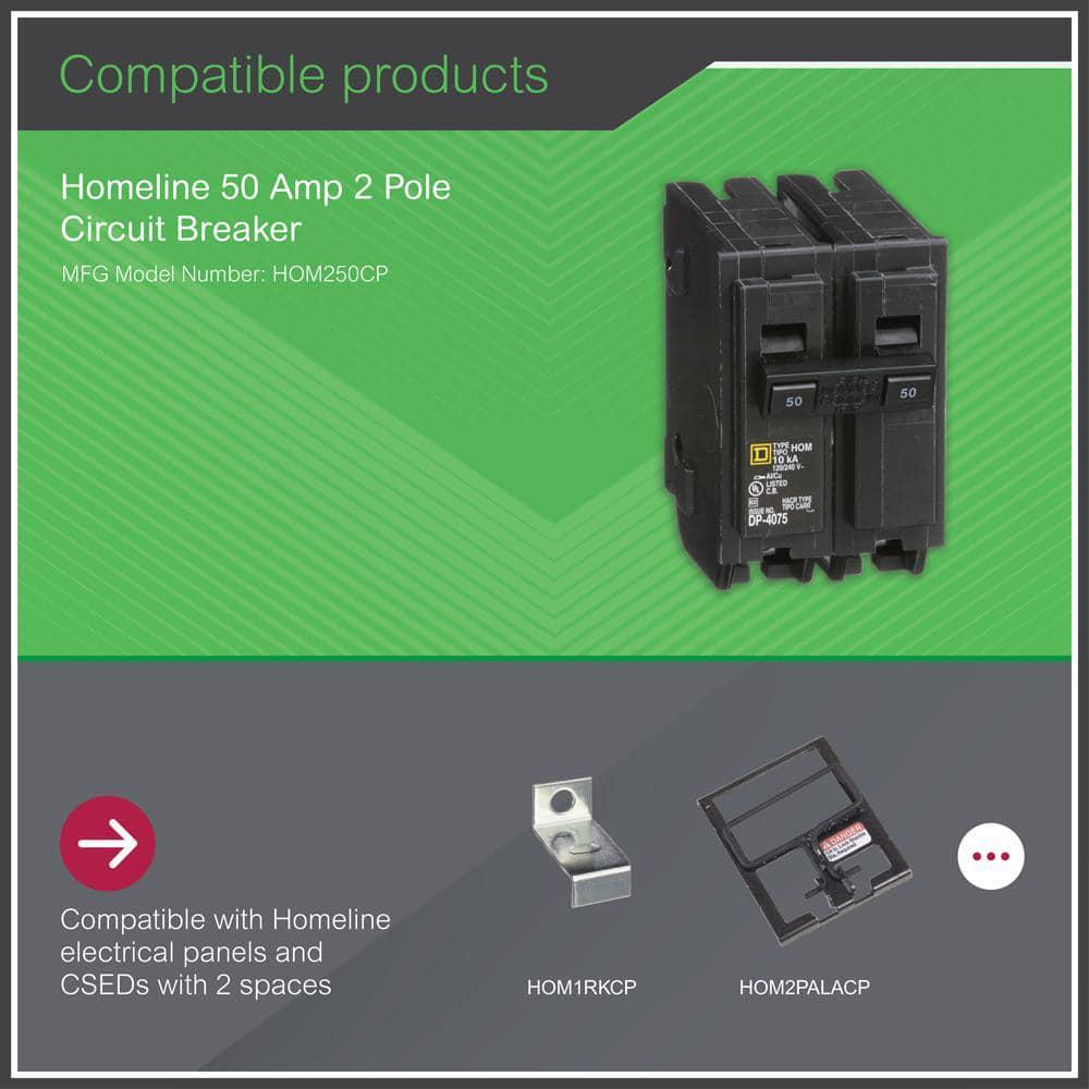 Circuit Breaker Square D 50 Amp 2 Pole Homeline Standard Trip Residential Black