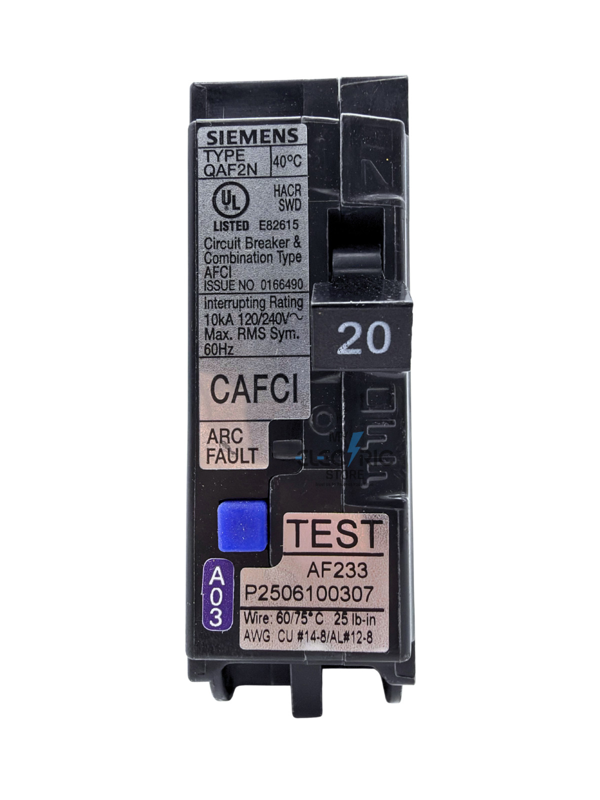 NEW Siemens QA120AFCN 20A 1-Pole AFCI Plug-On Neutral Arc Fault Breaker