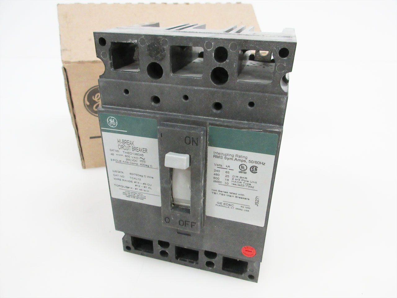 GE THED136045WL 783164-06294 3 POLE 600VAC 45A CIRCUIT BREAKER 783164062816