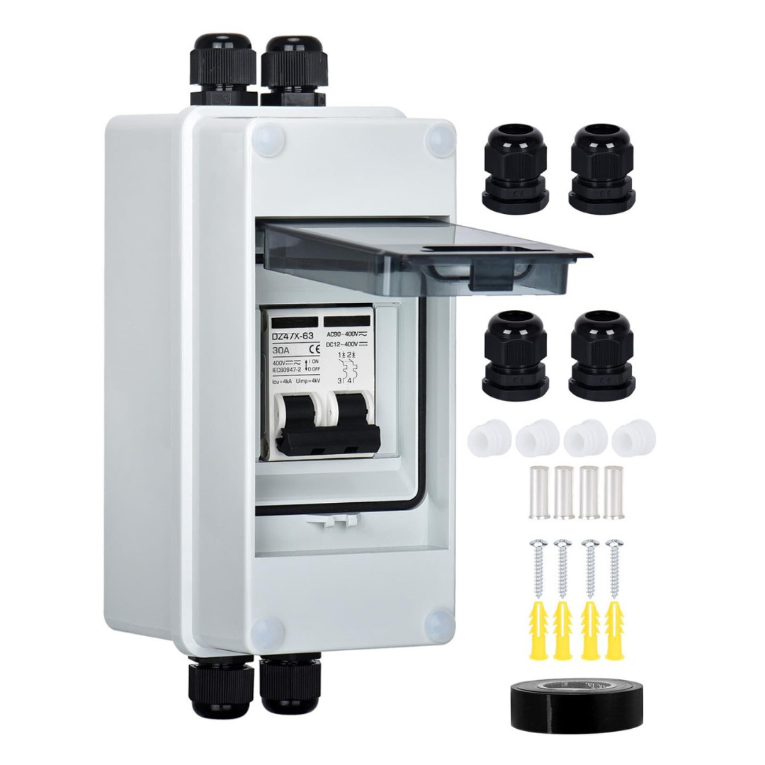 AC DC Circuit Breaker IP65 Din Box Solar Panel Disconnect Switch 400V 30A 2 Pole