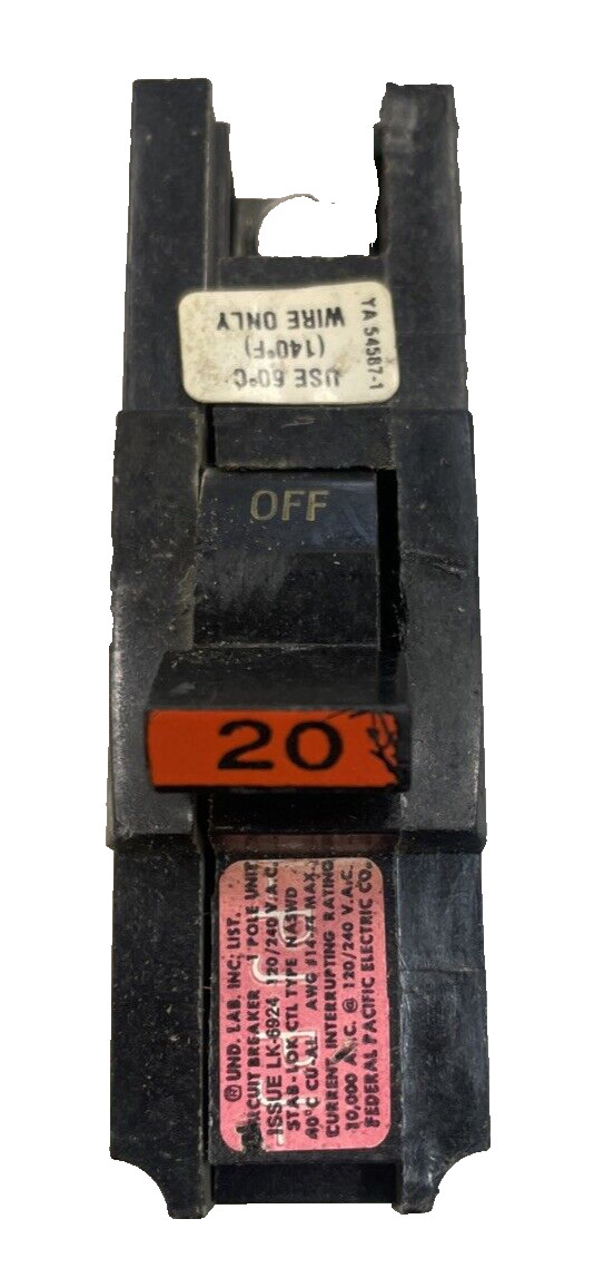 FPE/NA120/20A/1P/120V/FEDERAL PACIFIC/FULL SIZE/CIRCUIT BREAKER/(L266)