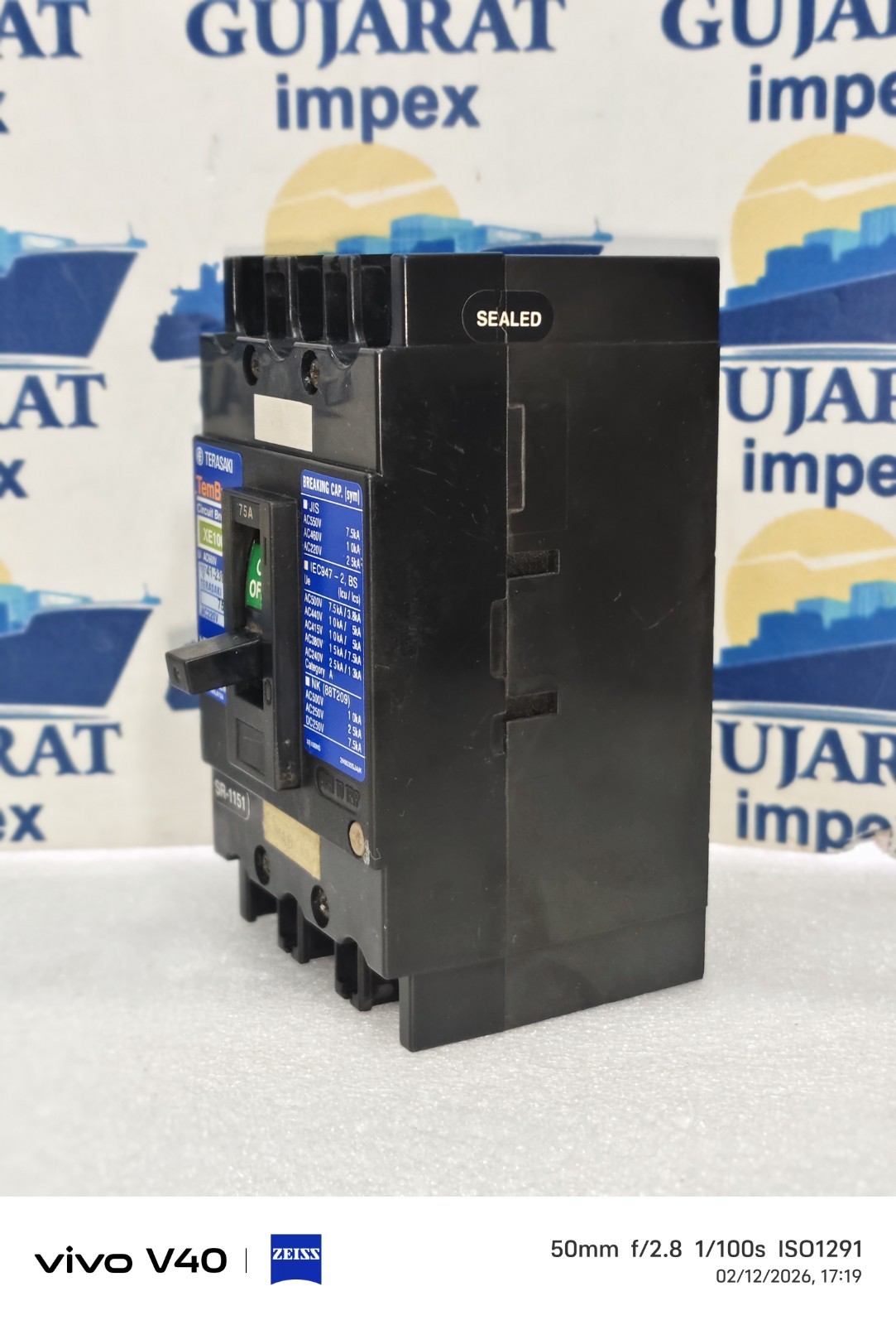 TERASAKI TEMBREAK XE100NS 75A 3POLE 25KA AC600V DC250V CIRCUIT BREAKER