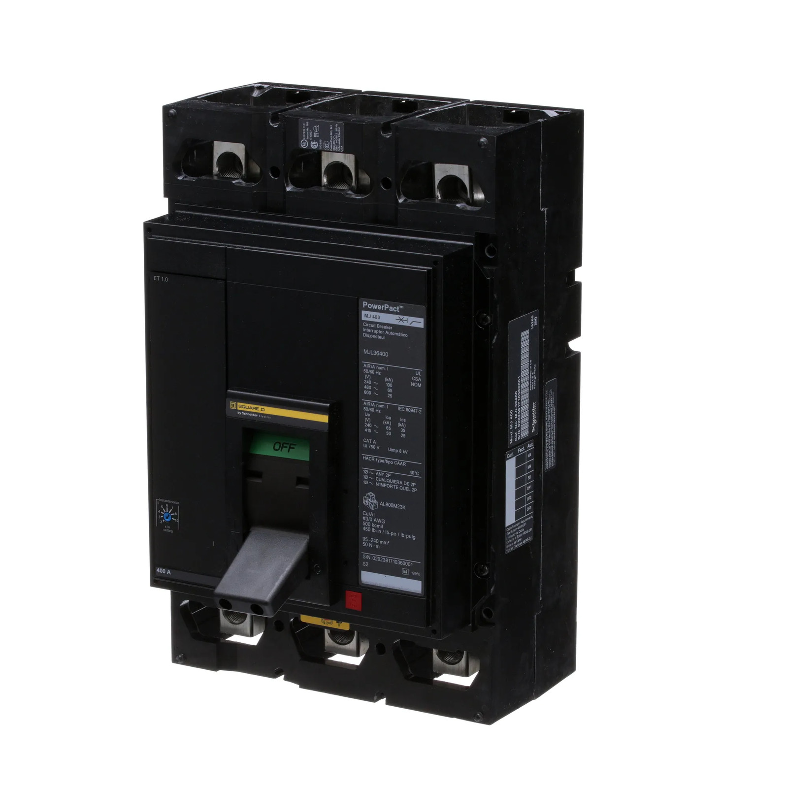MJL36400 – Square D 400A 600V 3 Pole PowerPacT M Circuit Breaker with 25kA Inter