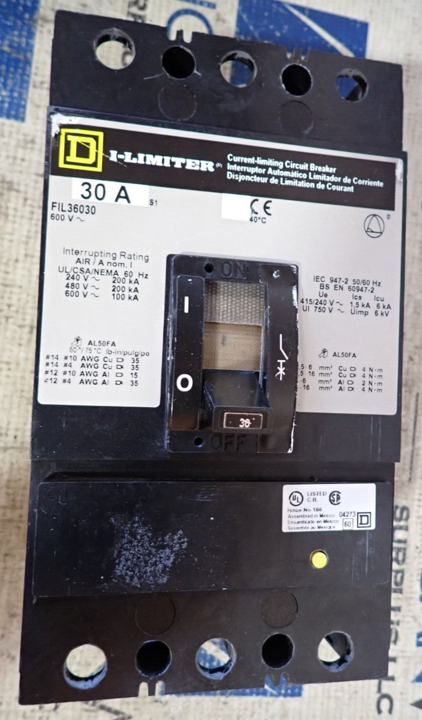 Square D FIL36030 30 Amp 600 VAC 3 Pole 200kA@480v Circuit Breaker – TESTED