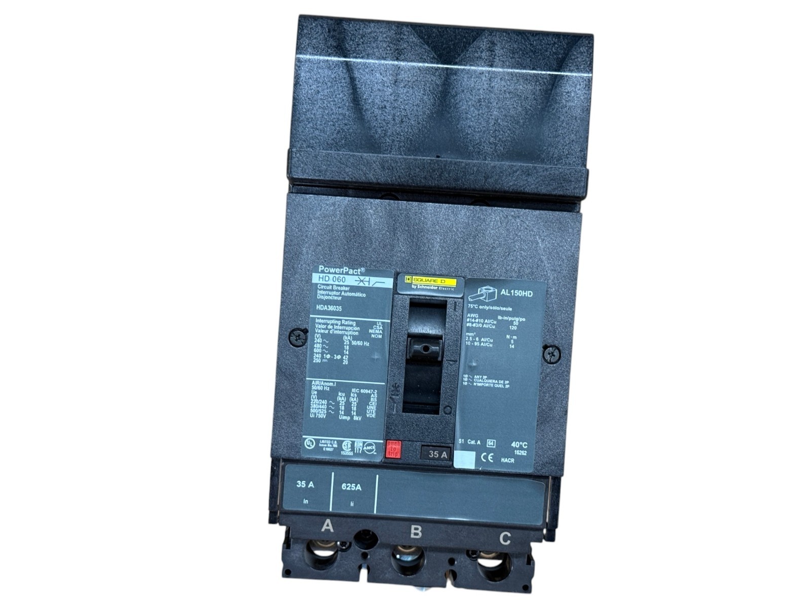 SQUARE D HDA36035 35A 3-POLE 600V POWERPACT H-FRAME I-LINE CIRCUIT BREAKER
