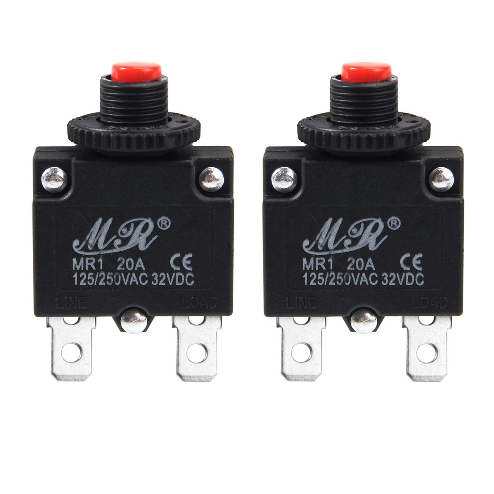 2 Pack 20A Thermal Circuit Breakers Manual Reset Overload Protection Switch