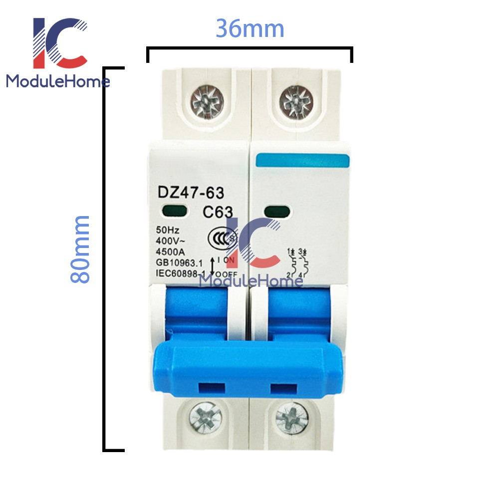 DZ47-63 2P Mini Circuit Breaker 6-63A Overload Short Circuit Protetion 400V 50Hz