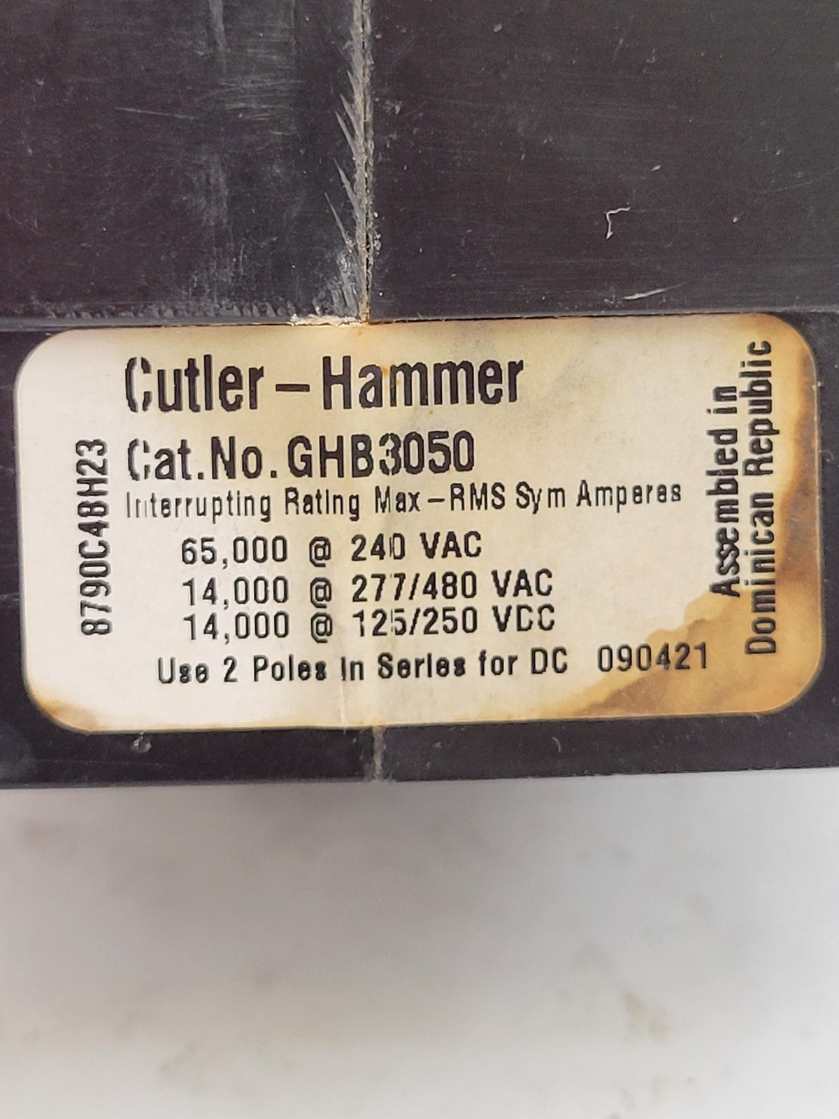 Eaton GHB3050 Bolt-On Circuit Breaker GHB 50A 3P 277/480VAC 125/250 VDC