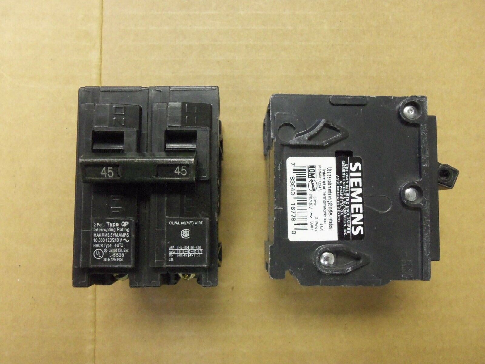 NEW Siemens QP Q245 2 Pole 45 Amp 240V Circuit Breaker NTO