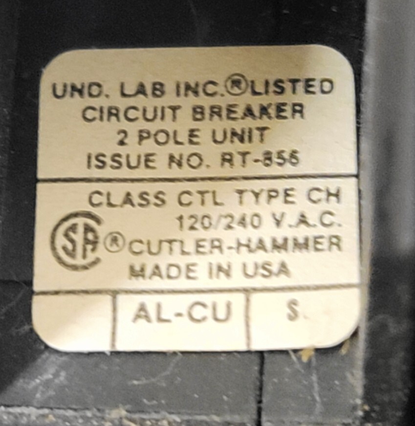 Cutler-Hammer CH250 Circuit Breaker 50A 2P 120/240 VAC HACR AL-CU