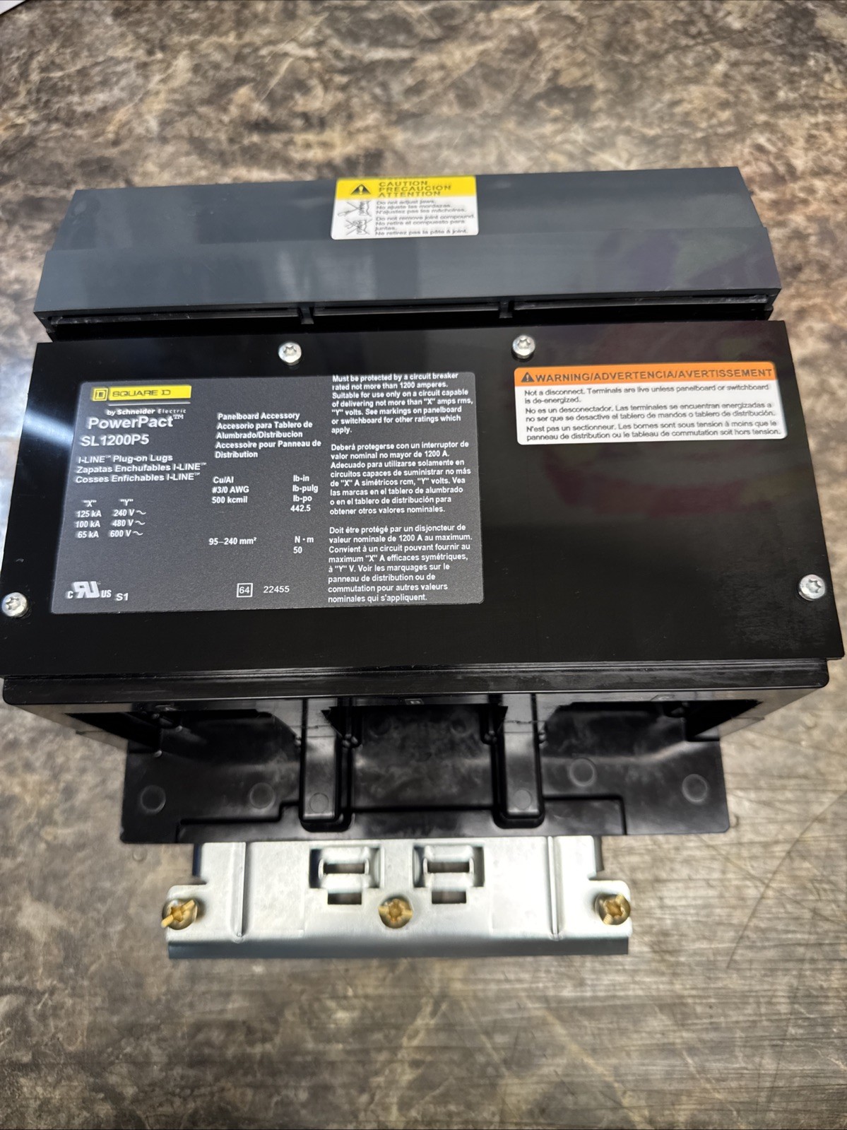 NEW SQUARE SL1200P5 I-LINE PLUG-ON LUGS POWER PACT 3 POLE 1200 AMP 600 VOLT S12