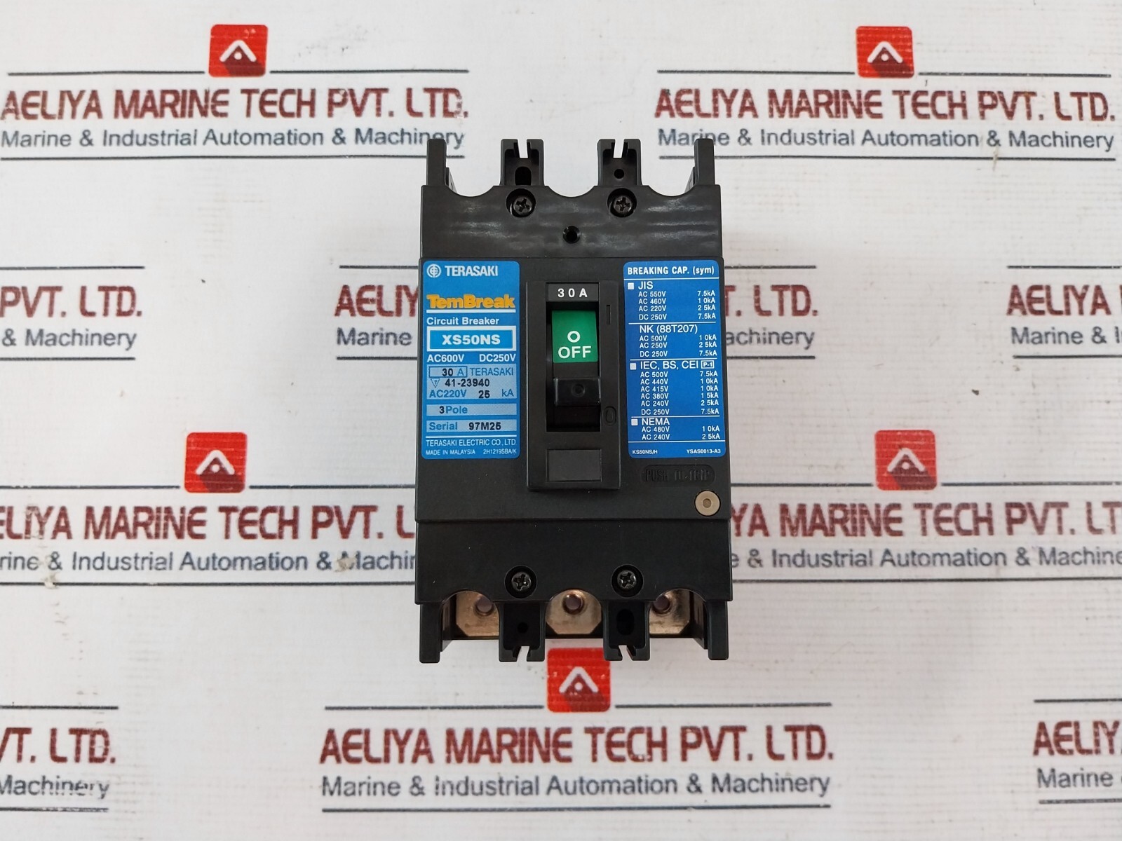 Terasaki Electric XS50NS Circuit Breaker 3 Pole 30A AC600V DC250V