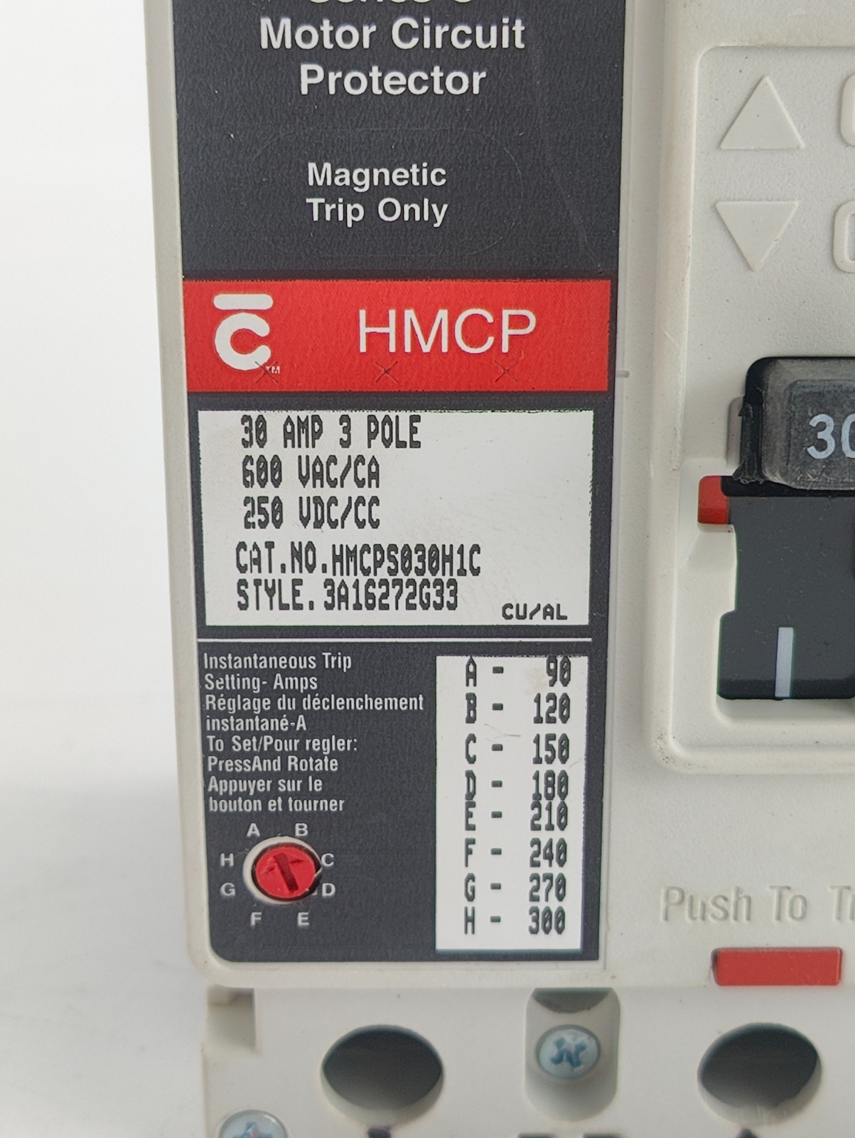 New HMCPS030H1C EATON 30AMP 600VAC/250VDC 3POLE CIRCUIT BREAKER