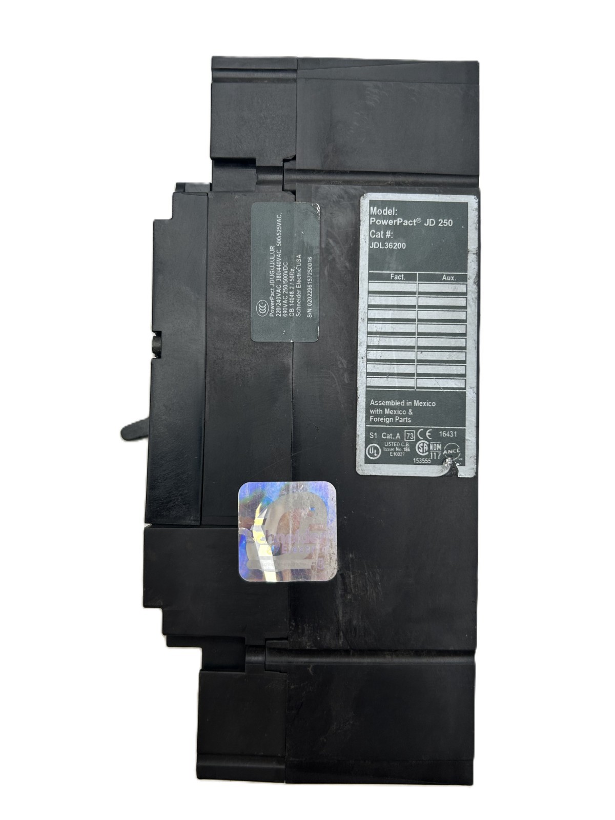 Square D JDL36200 PowerPact Circuit Breaker 200A 3-Pole 600VAC