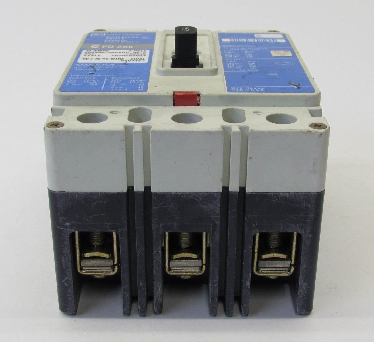 Eaton FD3015 Circuit Breaker15A,3P 600VAC,FD